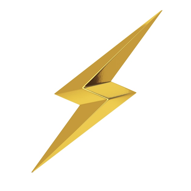 Gouden thunderbolt verlichting pictogram op een witte achtergrond. 3d-rendering