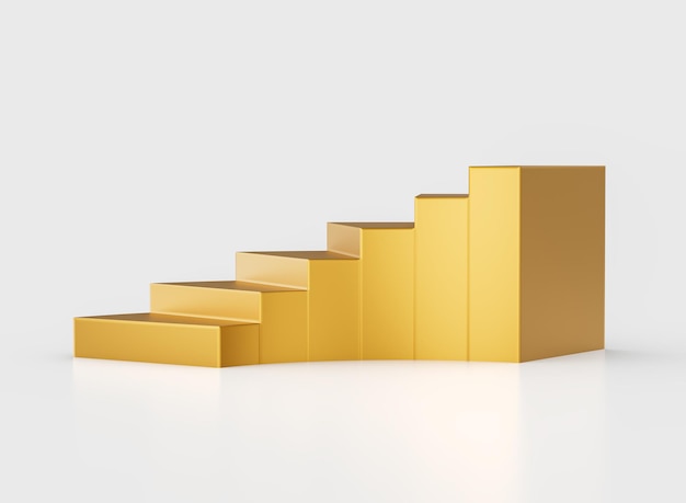 Gouden trap met gebogen ontwerp voor architectonische concepten en creatieve displays 3d illustratie