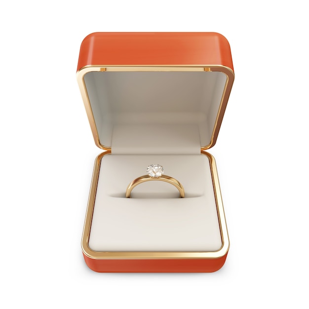 Gouden trouwring met diamant in een doos