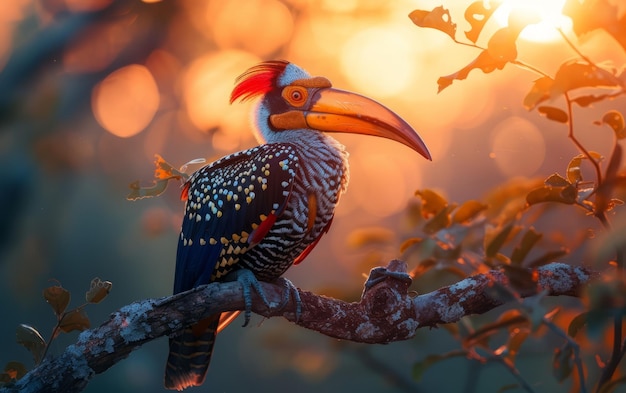 Gouden uur met een majestueuze hornbill