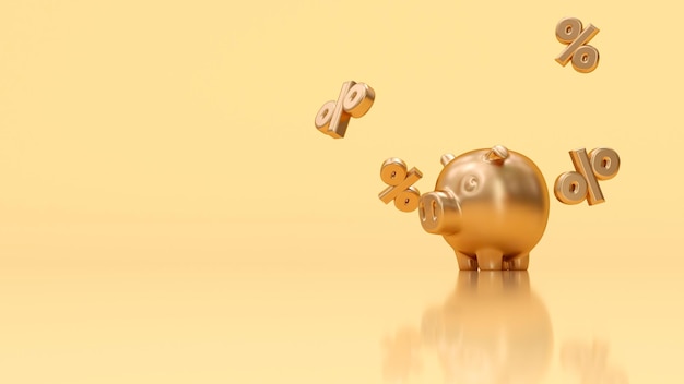 Gouden varkenssymbool van veiligheid van geldgeld bij rente in de financiële geletterdheid van de bank