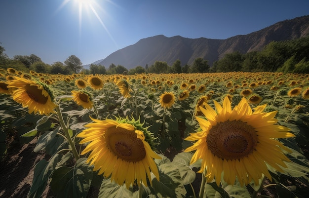 Gouden veld van zonnebloemen die dansen onder de zon generatieve IA