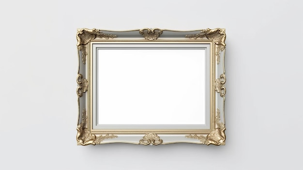 Gouden versierde antieke frame op witte muur 3d realistische geschilderde stillevens