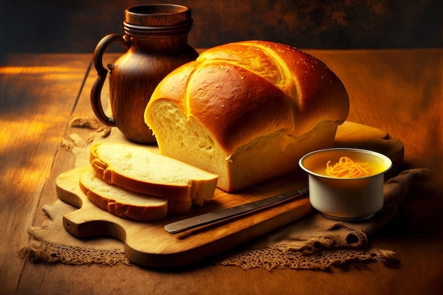 Gouden warm zelfgebakken brood voor het ontbijt aan boord