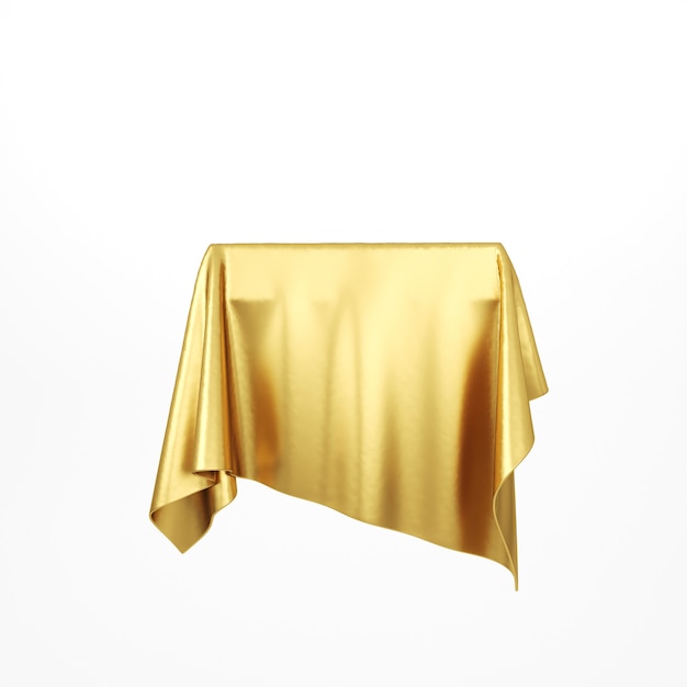 Gouden zijdeachtige doek voetstuk podium. Gouden doek. 3D-rendering.