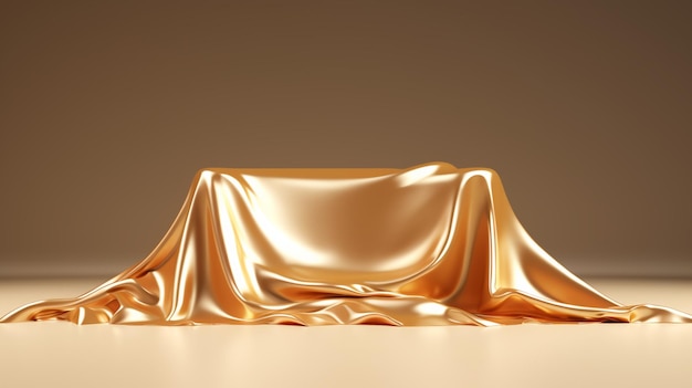 Gouden zijden gordijn met een doek op een bruine achtergrond