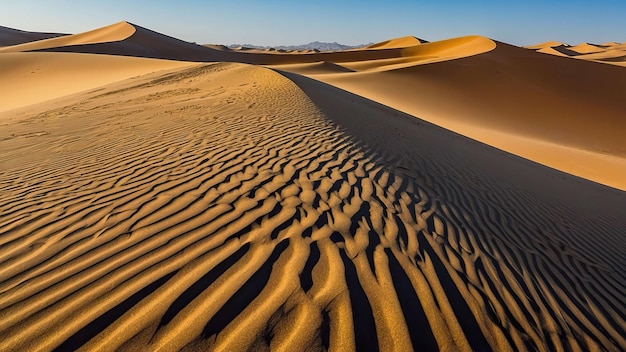Gouden zonsondergang over serene woestijn zandduinen
