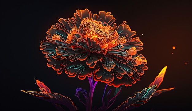 Goudsbloem bloem neon gloeiende wallpaper afbeelding Ai gegenereerde kunst