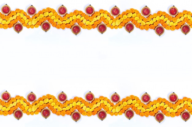 Goudsbloem bloem rangoli Ontwerp voor Diwali Festival, Indian Festival bloemdecoratie