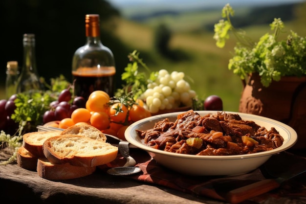 Photo goulash picnic in the countryside high quality goulash image photography