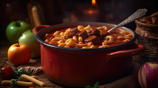 Foto gulasch una zuppa o stufato di carne e verdure condito con paprika