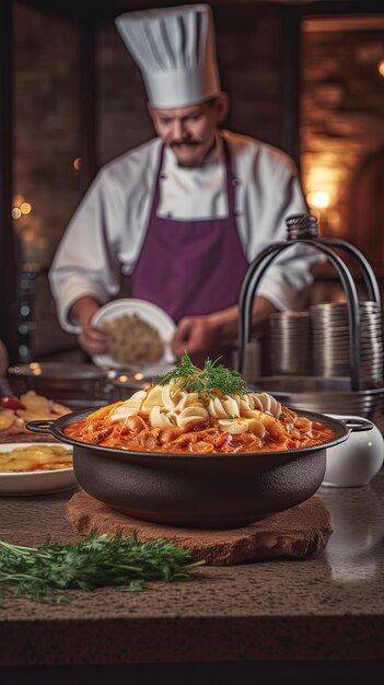 Goulash a soup or stew of meat and vegetables seasoned with paprika