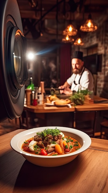 Goulash a soup or stew of meat and vegetables seasoned with paprika