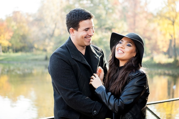 Gourgeous in love couple walking in park