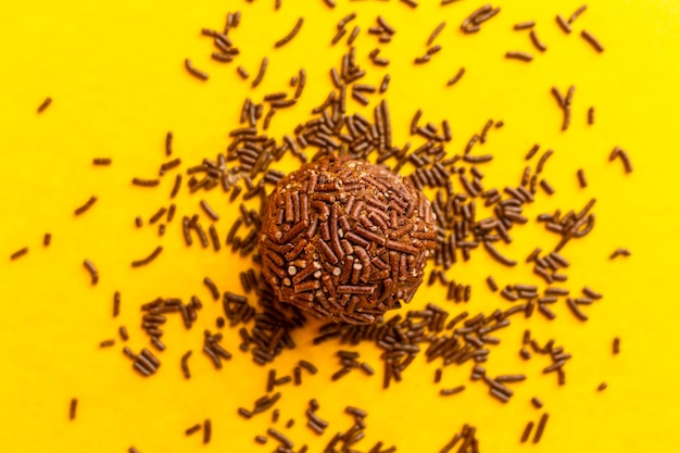 Gourmet Brigadeiro on yellow background