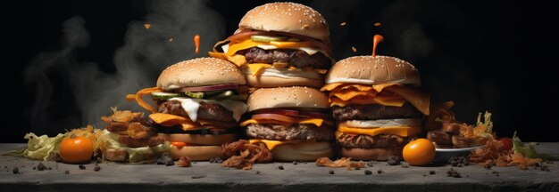 Gourmet Burger Feast on Dark Background