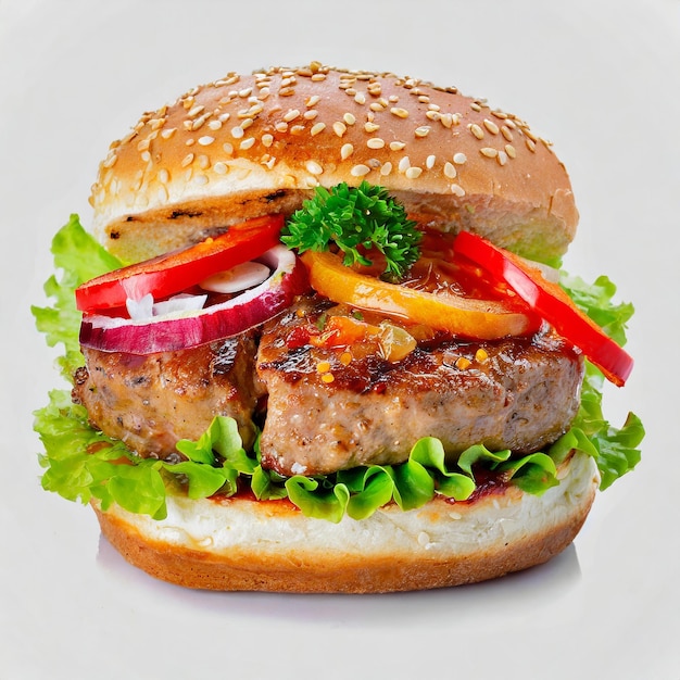 Gourmet Burger Indulgence Hot Cutlet with Crisp Lettuce and Veggies