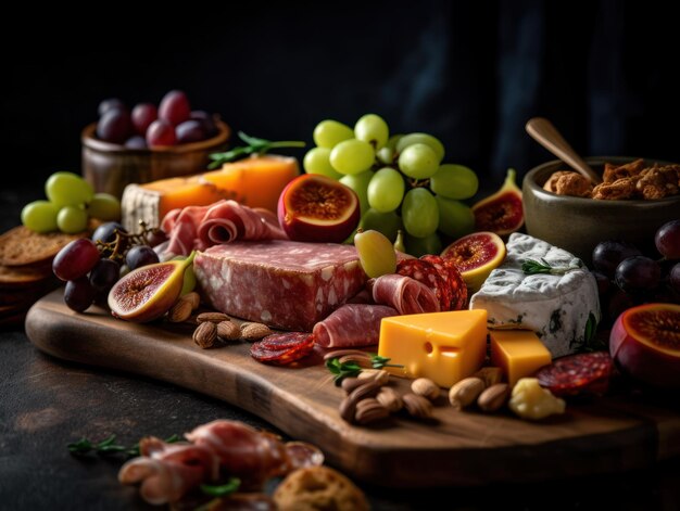 Gourmet Charcuterie Board in a rustic kitchen Food photography