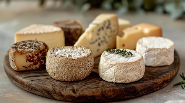 Foto piatto di formaggio gourmet che evidenzia la consistenza, i colori e la varietà dei formaggi