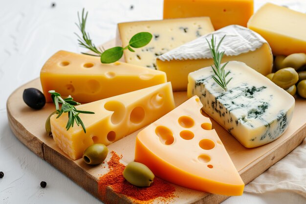 Gourmet Cheese Selection on Wooden Board