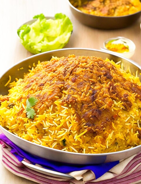 Gourmet chicken biryani with steamed basmati rice generated by ai