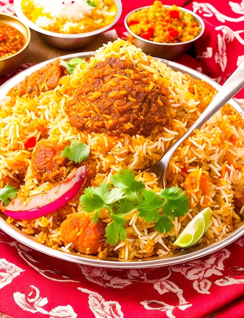 Photo gourmet chicken biryani with steamed basmati rice generated by ai