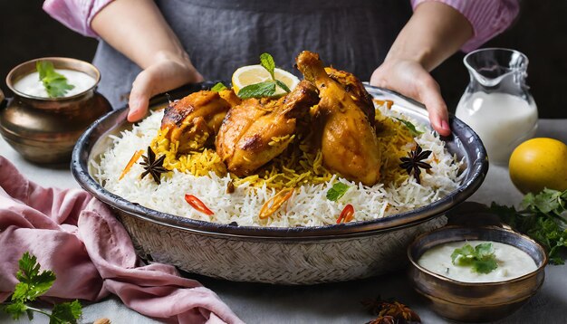 gourmet chicken biryani with steamed basmati rice