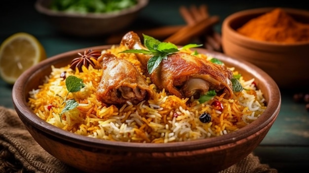 gourmet chicken biryani with steamed basmati rice