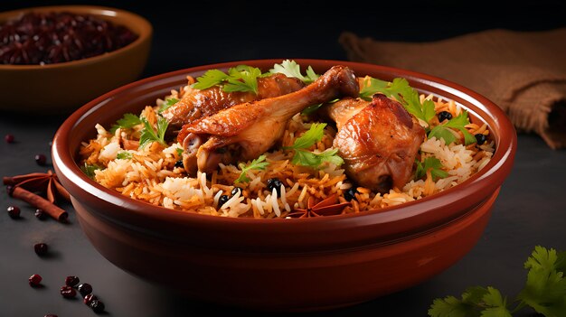 Gourmet chicken biryani with steamed basmati rice