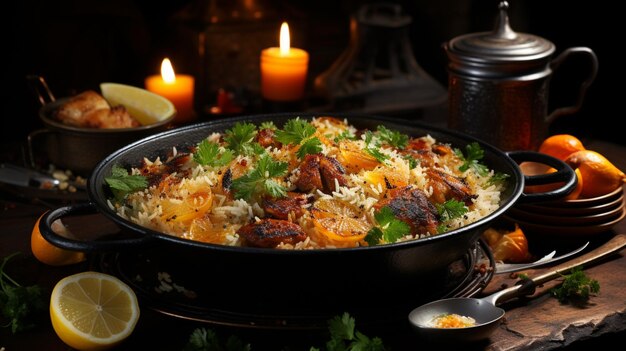 Gourmet chicken biryani with steamed basmati rice