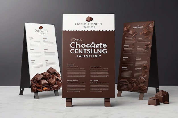 Gourmet Chocolate Tasting Event Smaak Beschrijvingen Signage Mockup met lege witte lege ruimte voor het plaatsen van uw ontwerp