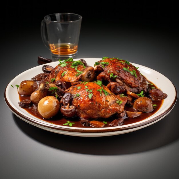 Photo gourmet delight a captivating closeup of the perfect coq au vin