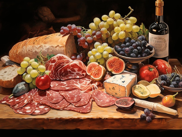 Gourmet Delights Rustic Charcuterie Board Still Life