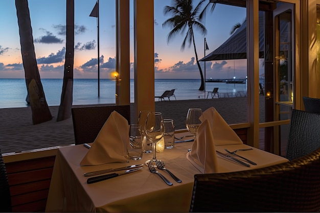 해변가 식당에서 완벽한 서비스와 고급 요리로 미식가 식사 경험