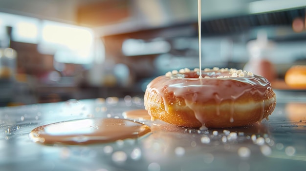 Foto gourmet donut delight in de keuken van de chef-kok