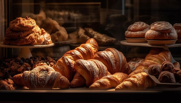 A gourmet French snack fresh croissant puff pastry and baguette generated by AI