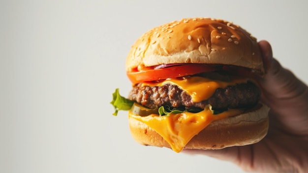 Gourmet Gastronomie Een smakelijk paradijs in je hand Een handgemaakte cheeseburger te midden van een