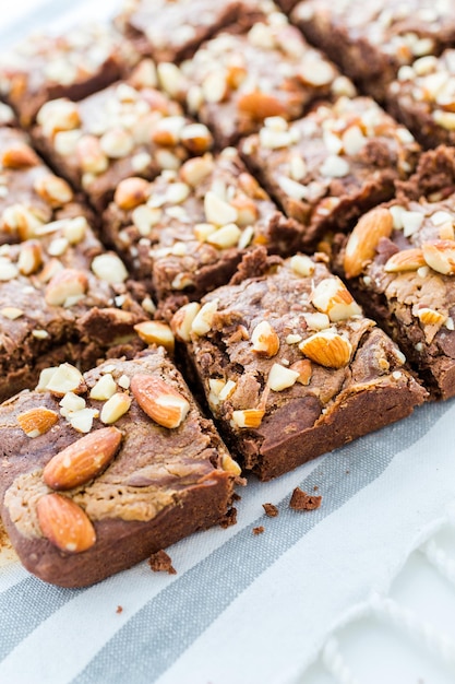 Gourmet gluten free chia chocolate bites topped with almonds.