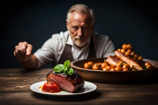 Gourmet grilled meat on plate glowing with heat generated