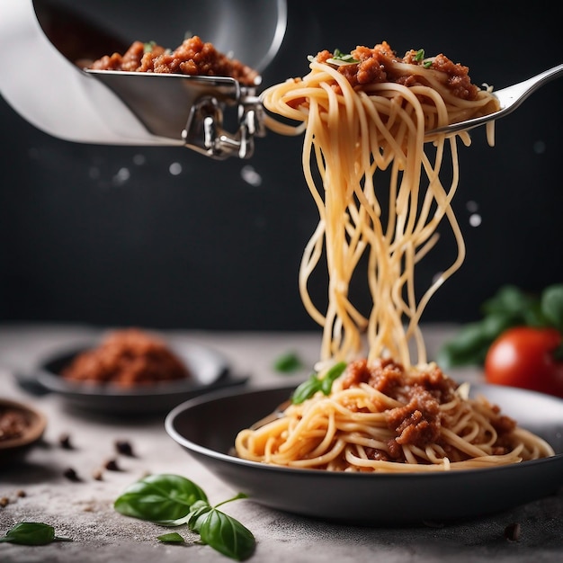 Gourmet Italiaanse bolognese pasta met verse parmeza gegenereerd door AI