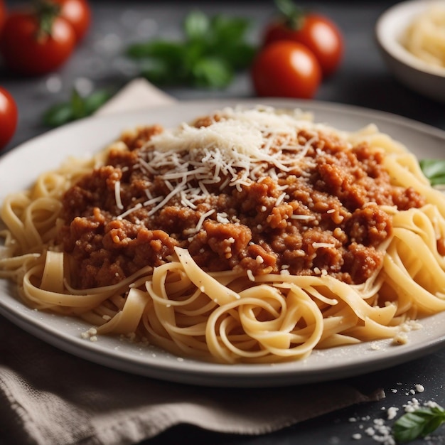 Gourmet italian bolognese pasta with fresh parmesa generated by AI