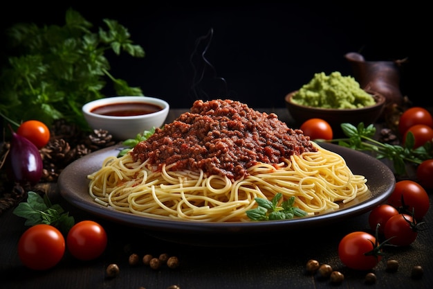 Gourmet italian bolognese pasta with fresh parmesan generated