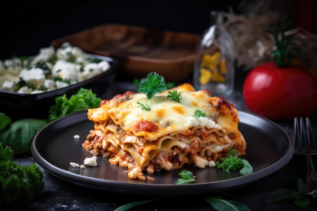 Gourmet lasagna with fresh ingredients and creamy ricotta cheese
