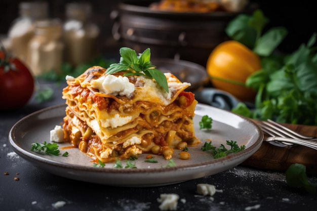 Gourmet lasagna with fresh ingredients and creamy ricotta cheese