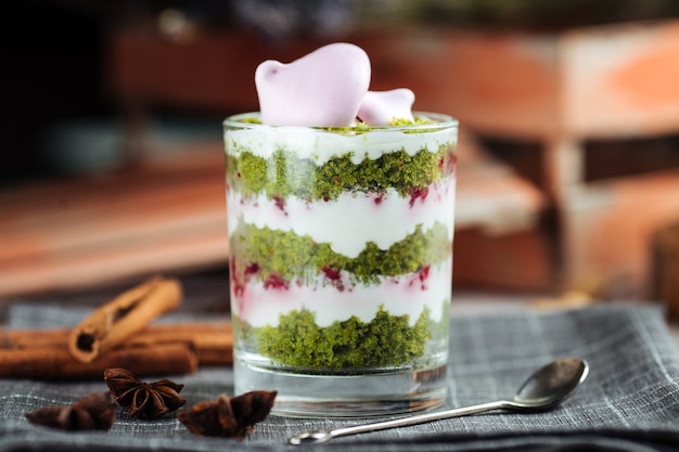 Gourmet layer dessert parfait pistachio biscuit