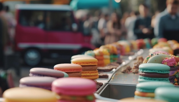 Gourmet macaroon variations in multi colored store perfect for indulgence generated by artificial intelligence