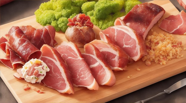 A gourmet meal of pork prosciutto and bacon appetizers by Generative AI