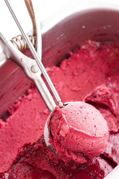 Gourmet mixed berry gelato on a white background.