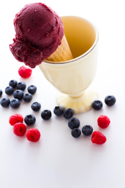 Gourmet mixed berry gelato on a white background.