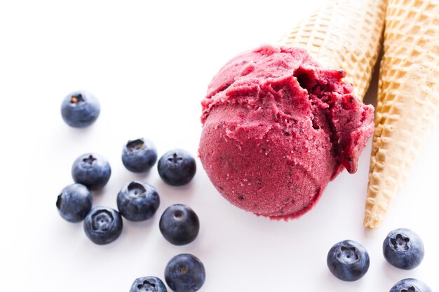 Gourmet mixed berry gelato on a white background.